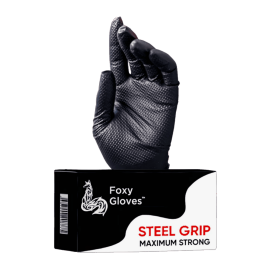 Фото Foxy Gloves Steel Grip перчатки нитриловые нестерильные, ЧЕРНЫЕ с ромбовидной текстурой, размер XXL,  (50 пар)