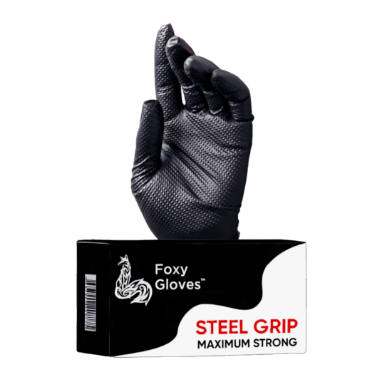 Фото Foxy Gloves Steel Grip перчатки нитриловые нестерильные, ЧЕРНЫЕ с ромбовидной текстурой, размер XXL,  (50 пар)